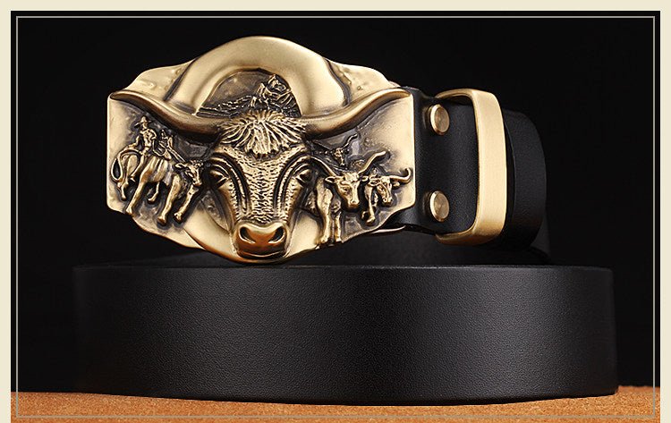 Cowhide Leather  Belt With Copper Buckle 