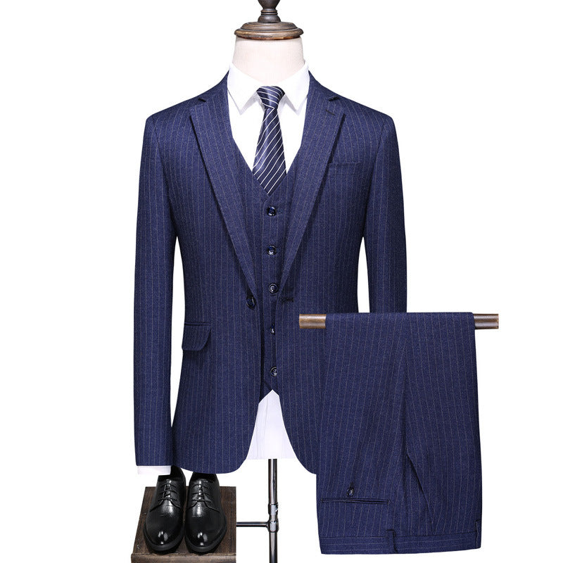 Men's Striped Business Casual Suit Three-piece Suit 