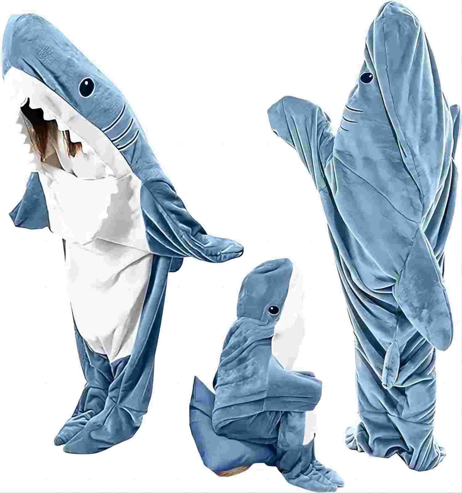 Ambitelligence Shark Blanket Hoodie Onesie For Adults And Kids, Cozy Flannel Shark Costume Shark Sleeping Bag 