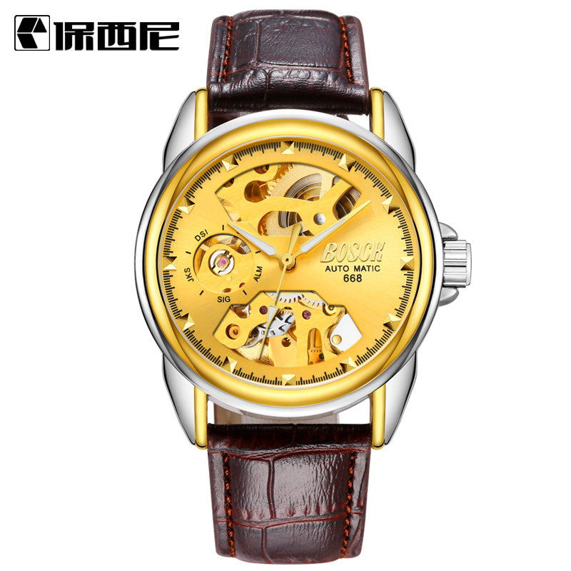 Pausini automatic mechanical watches Mens watch Korean business hollow waterproof mechanical watch wholesale gift