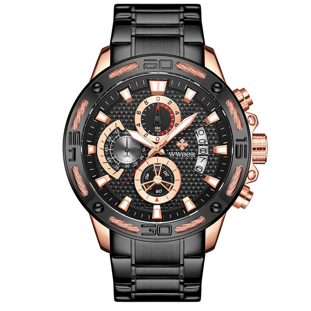 WWOOR Fashion Mens Watches Top Brand Luxury Gold Full Steel Quartz Watch Men Waterproof Sport Chronograph Relogio Masculino