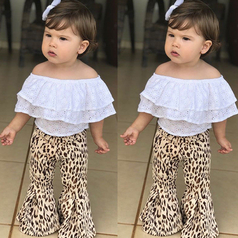 Lace Top  Leopard Pants Two-piece Children's Suit