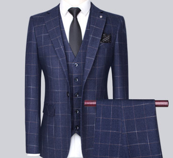 Groom Suit Suit Male Three-Piece Korean Version Of Slim Plaid Suit Business Casual Formal Wear Wedding Dress Best Man 
