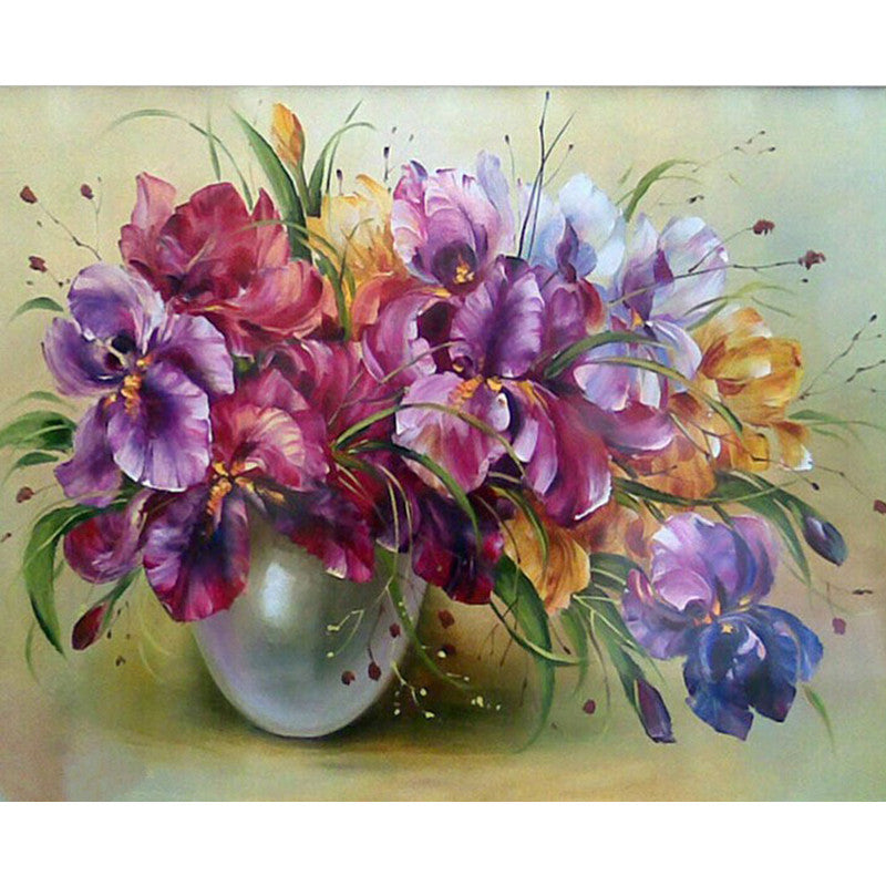 Frameless Hand-painted Purple Flowers DIY Digital Oil Painting