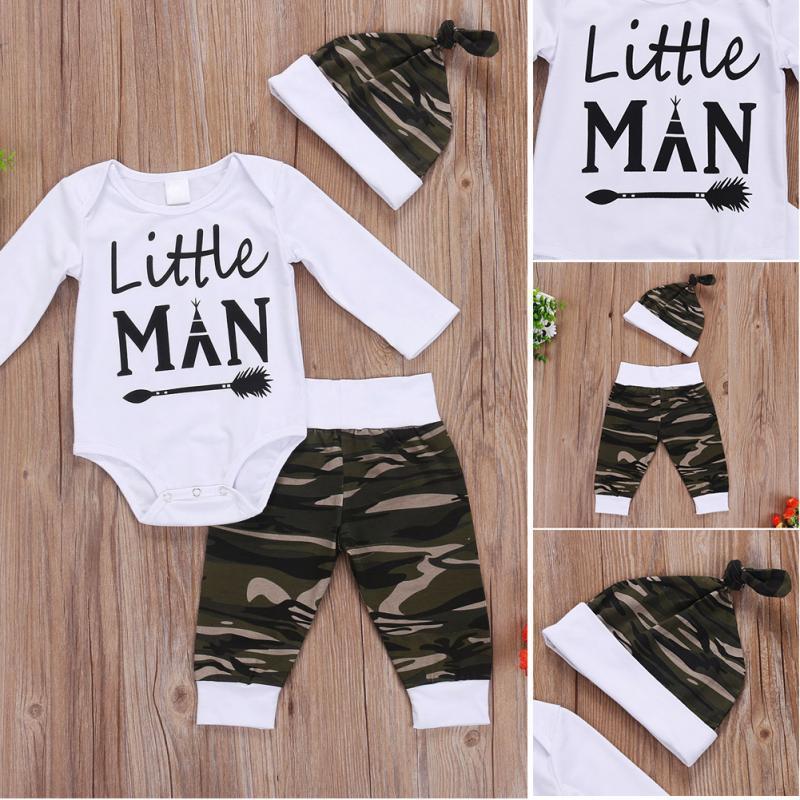 Three-piece Baby Letter Print Long-sleeved Romper Pants And Hat
