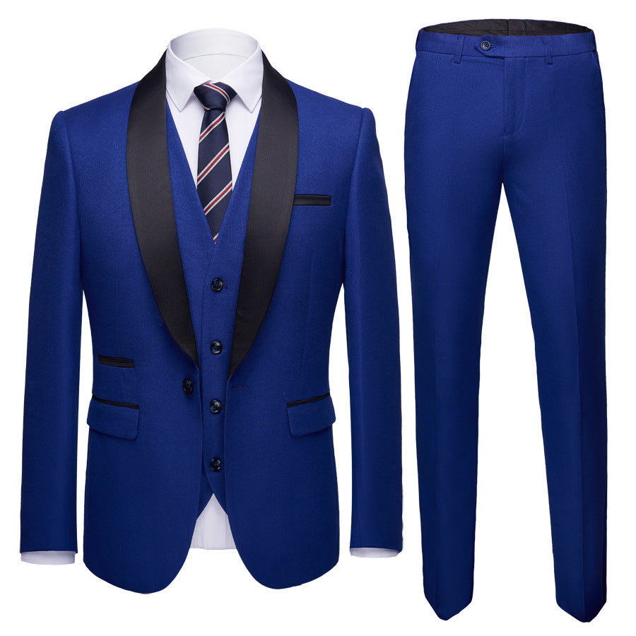 Men's Business Casual Suits, Men's Korean Version Of The Self-Cultivation Wedding Groom Suit Dress Three-Piece Suit 