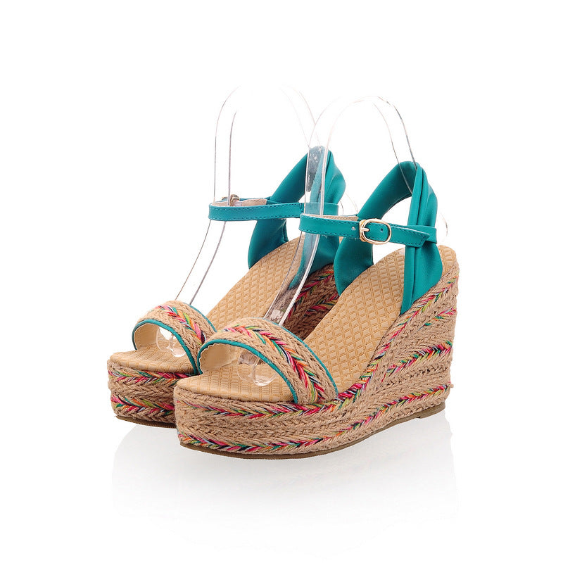 Straw Wedge Sandals, Women's Bohemian Size Sandals, Ethnic Style Women's Shoes 