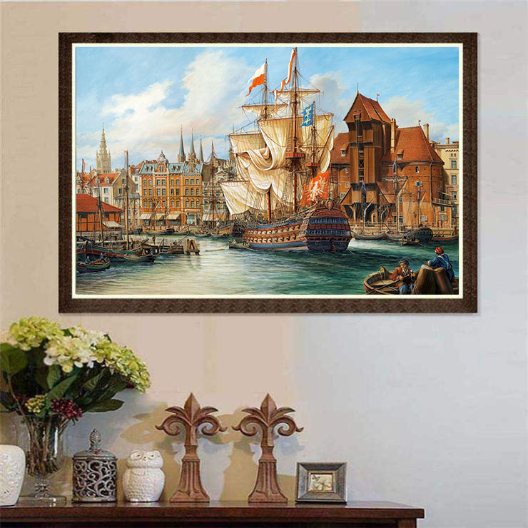 Diamond Painting Painted Mosaic Embroidery Boats On Sea Cross Stitch Embroidery Crafts Decoration KBL