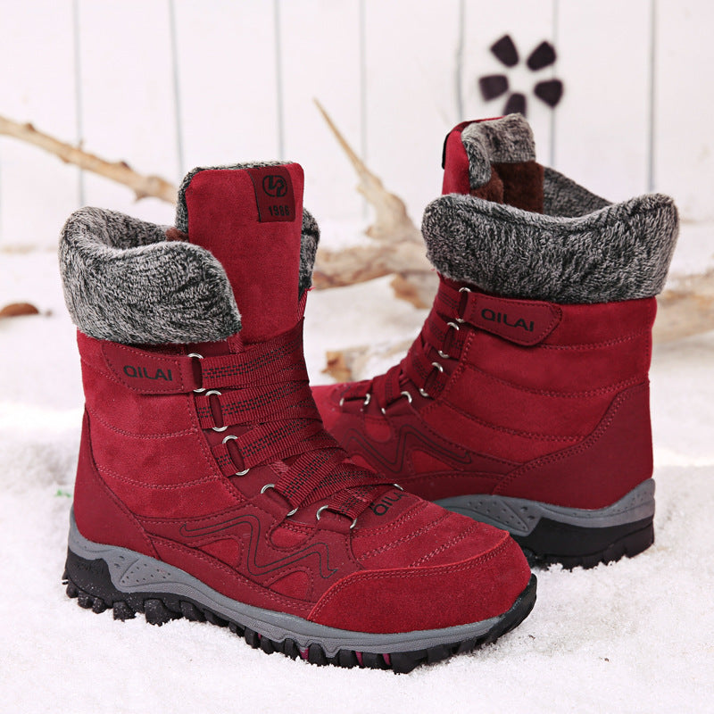 Autumn and winter outdoor snow boots female ski boots Travel boots hiking shoes in the tube warm and velvet cotton shoes 