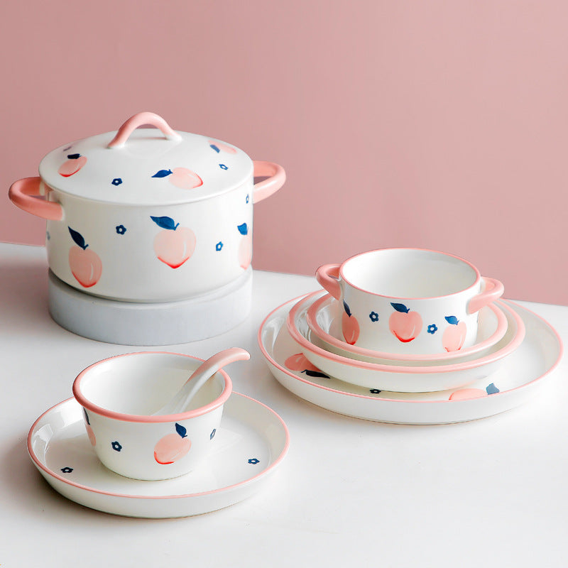 Peach Dishes, Cute Plates, Rice Bowls, Salad Bowls, Breakfast Sets, Household Dishes And Tableware Combinations