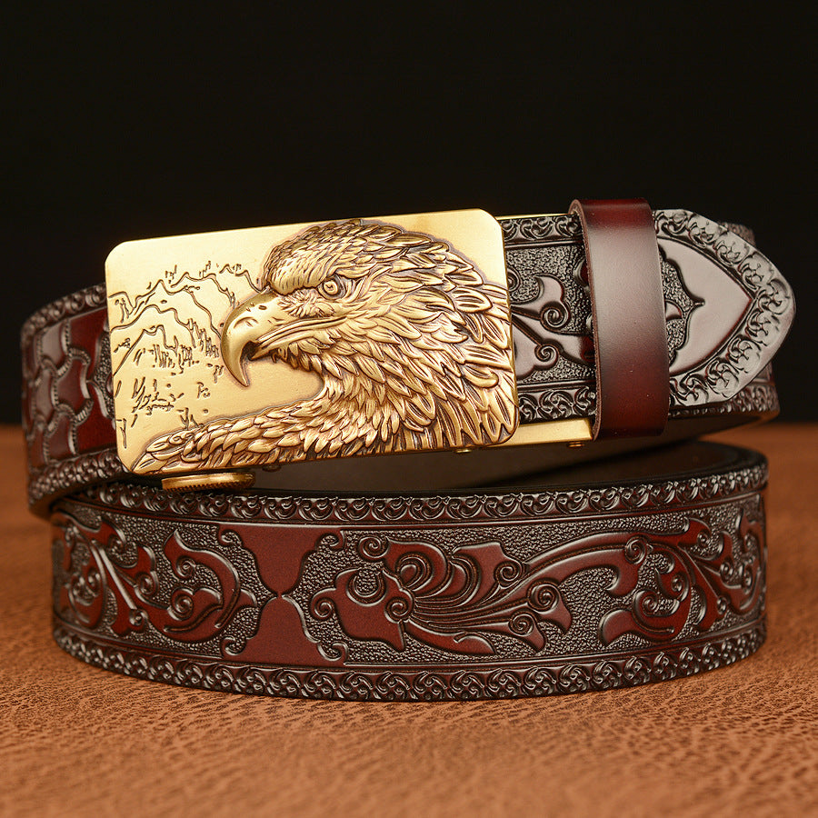 Self-buckled Men's Belt Leather Personalized Carved Casual Jeans 