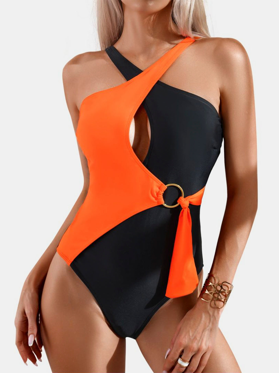 Cutout Contrast Sleeveless One-Piece Swimwear - Babbazon new