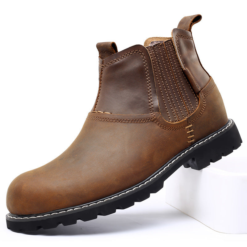 Men Leather Ankle Boots Round Toe Hiking Shoes 