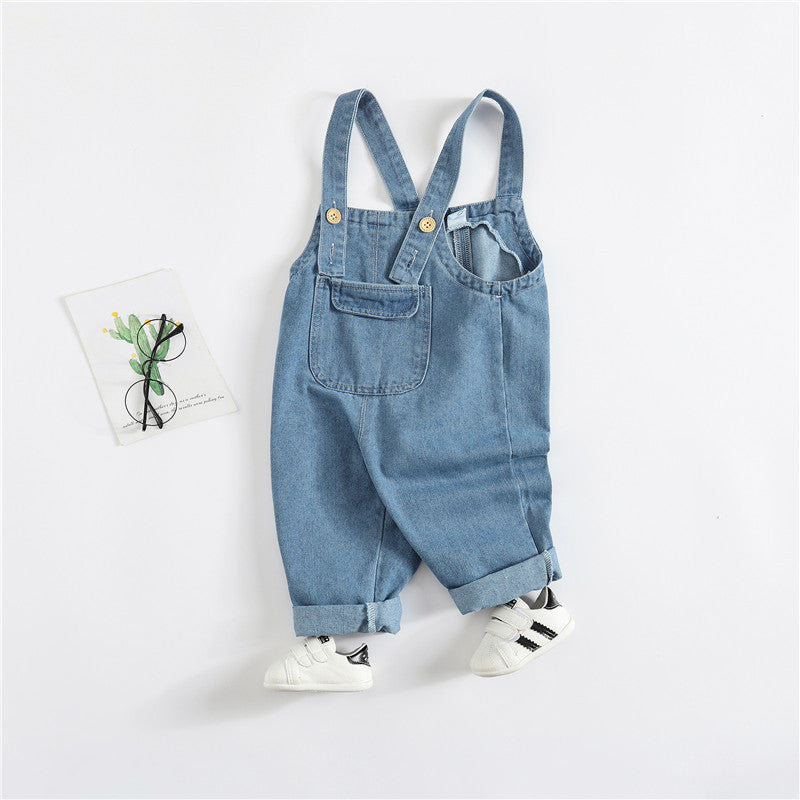 Boys and girls baby denim suspenders trousers