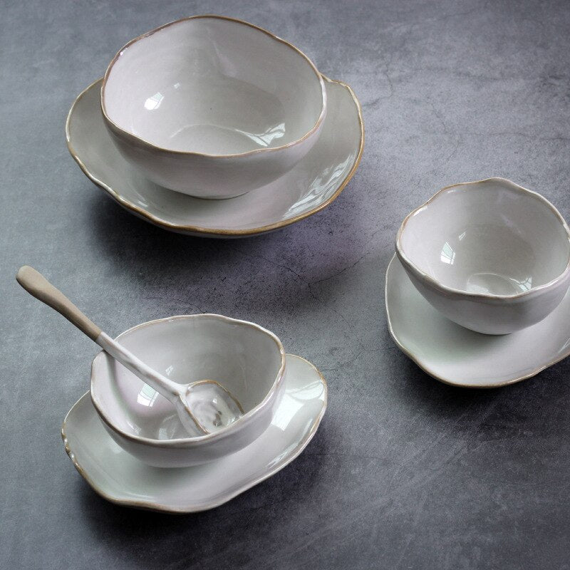 Irregular ceramic bowl dinner plate