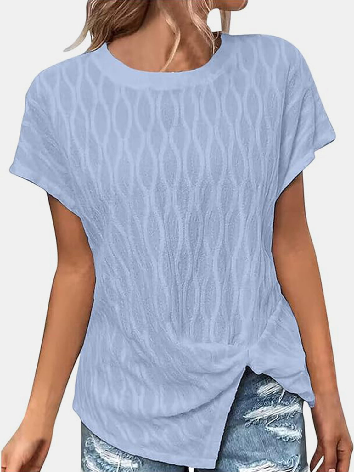 Full Size Round Neck Short Sleeve T-Shirt - Babbazon New Products