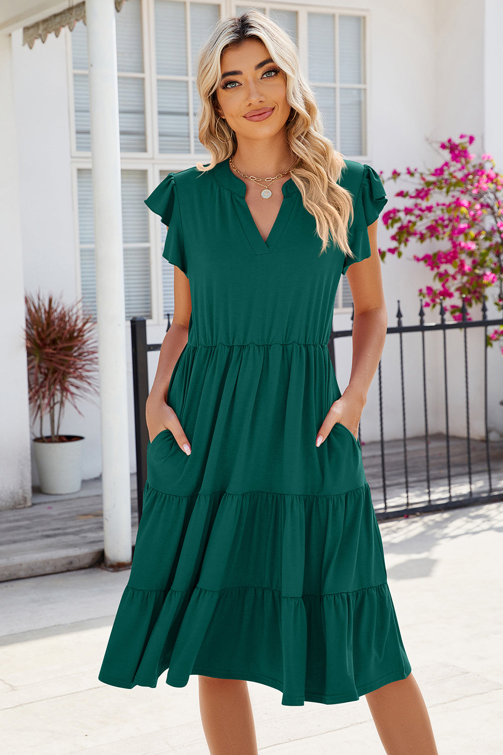 Ruched Notched Cap Sleeve Dress - Babbazon cocktail dress