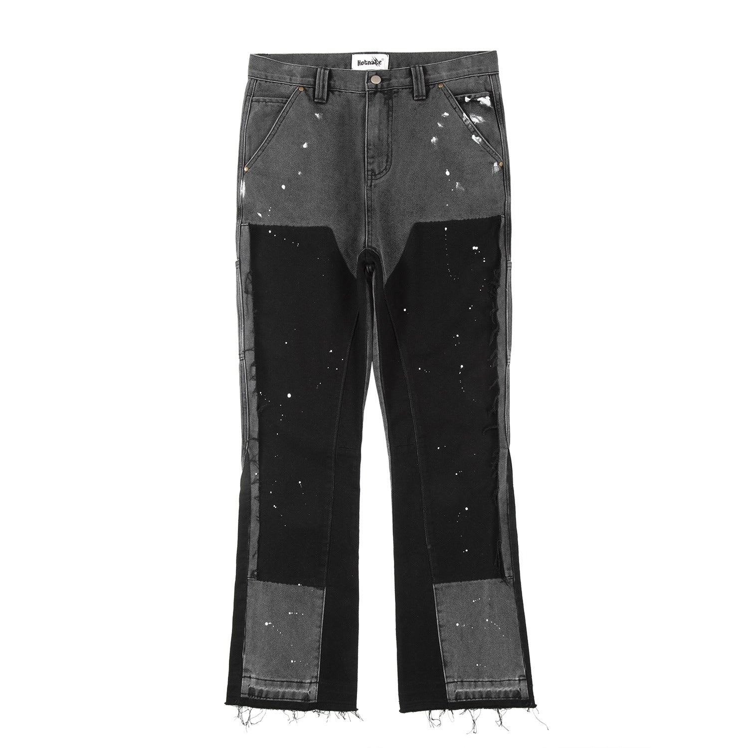 High Street Men's Wash Loose Splicing Splattered Ink Jeans