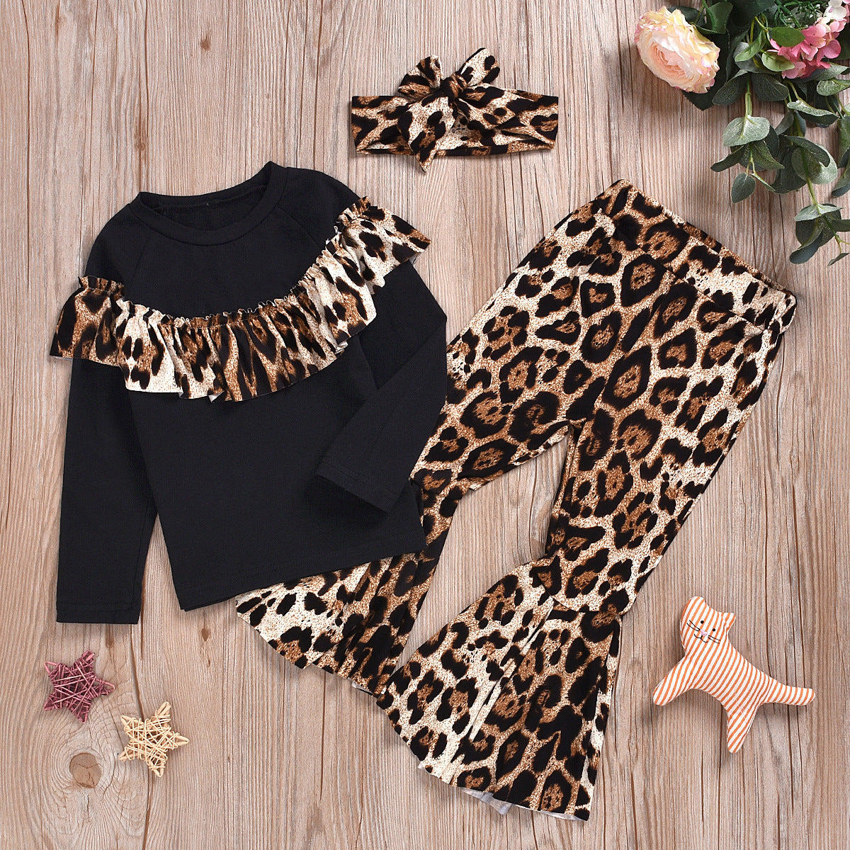 European And American Style Girls Leopard Print Suit