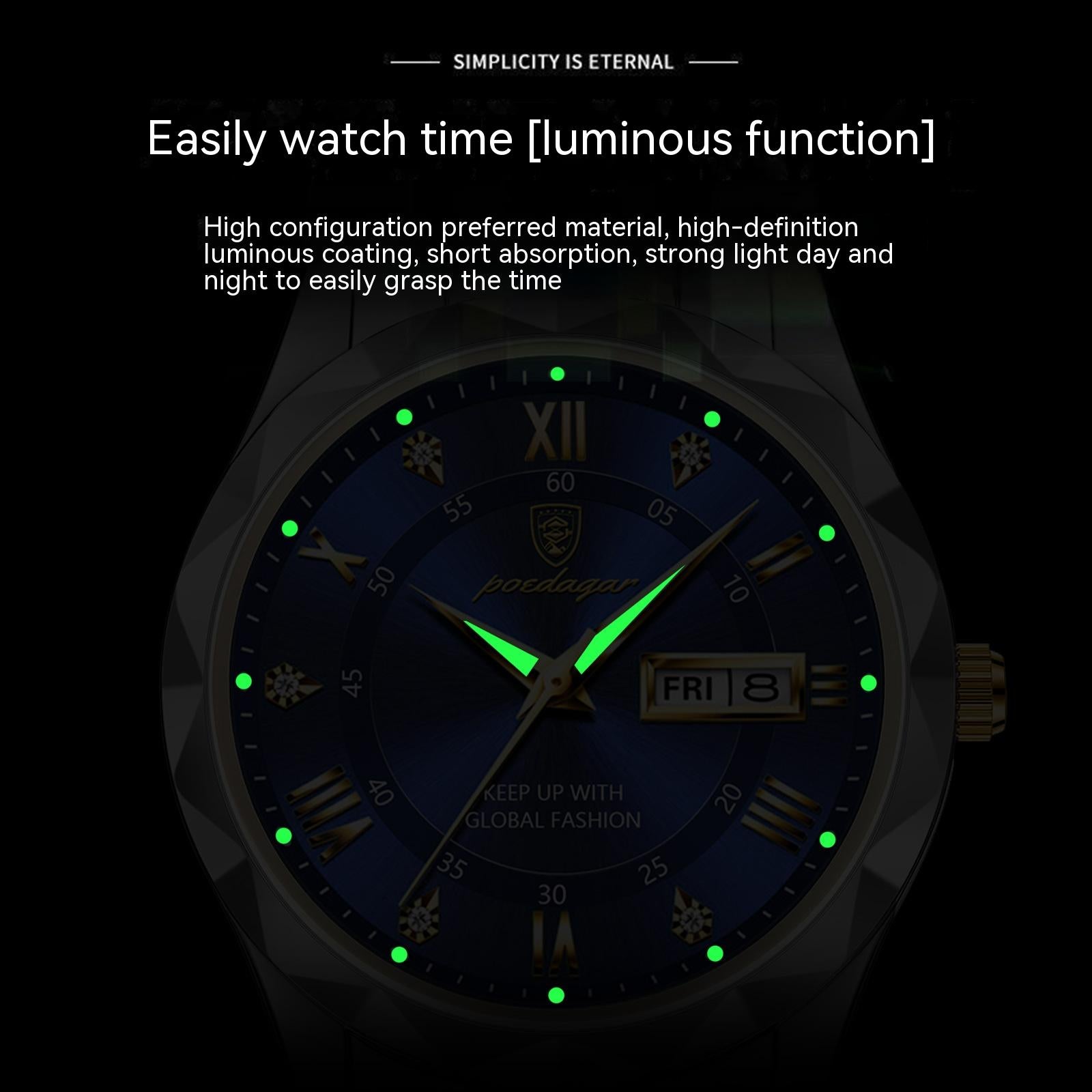 Men's Waterproof Double Calendar Luminous Quartz Watch