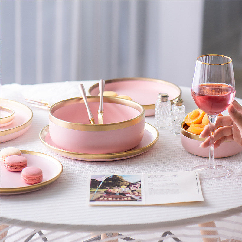 Ceramic pink household simple tableware