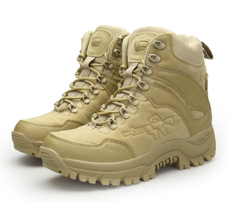 Men's Simple Sand Color High-top Hiking Boots 