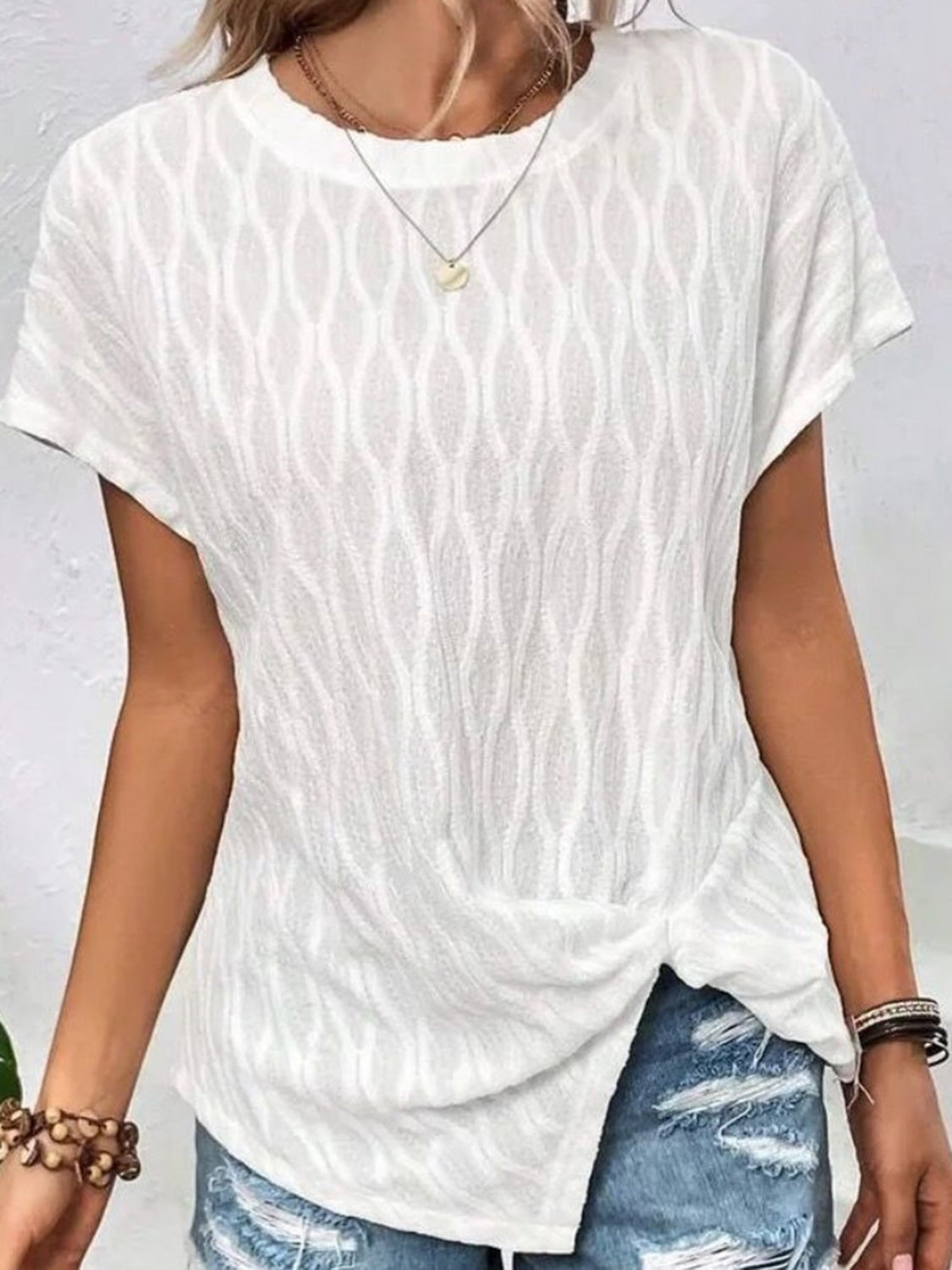 Full Size Round Neck Short Sleeve T-Shirt - Babbazon New Products