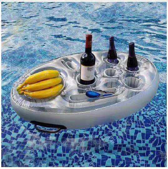 PVC Inflatable Drink Holder Cup Seat Porous Coaster Fruit Wine Mobile Phone Water Inflatable Ice Bed Swimming Pool Dinner Plate