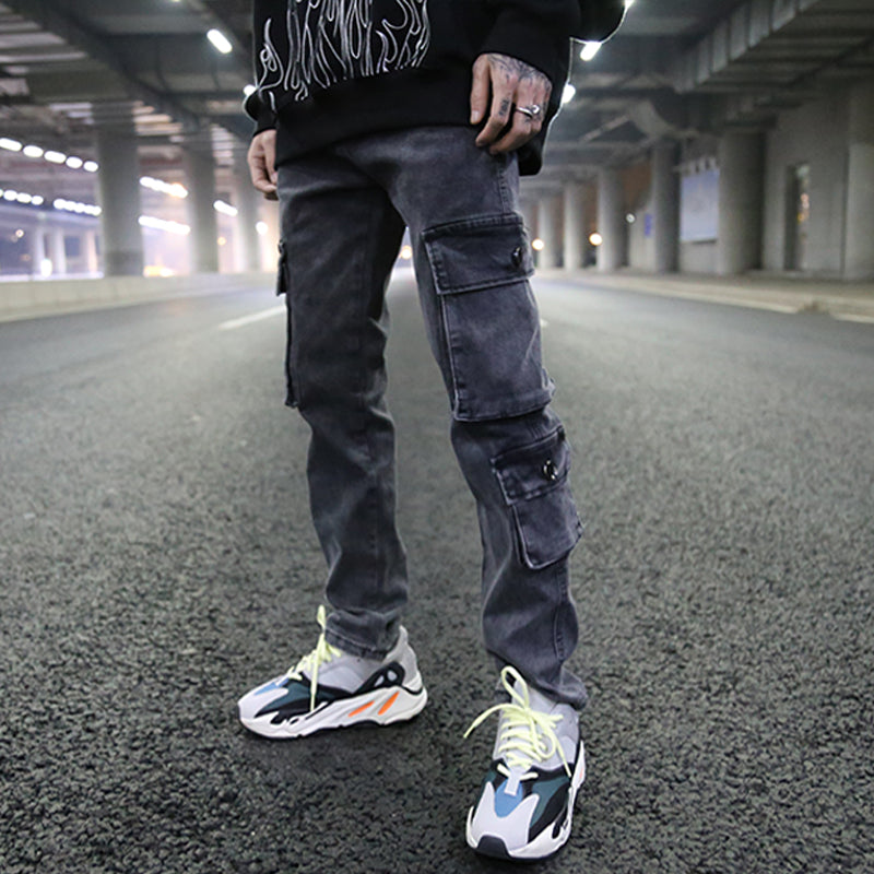 Multi-pocket straight jeans