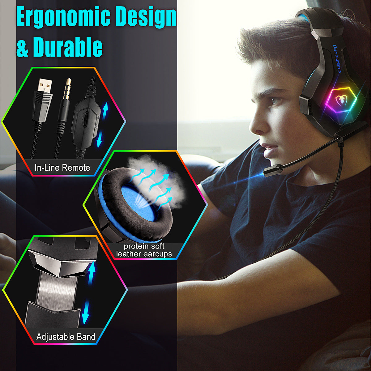Headset With Mike Thunder Wear Luminous Gaming Headset