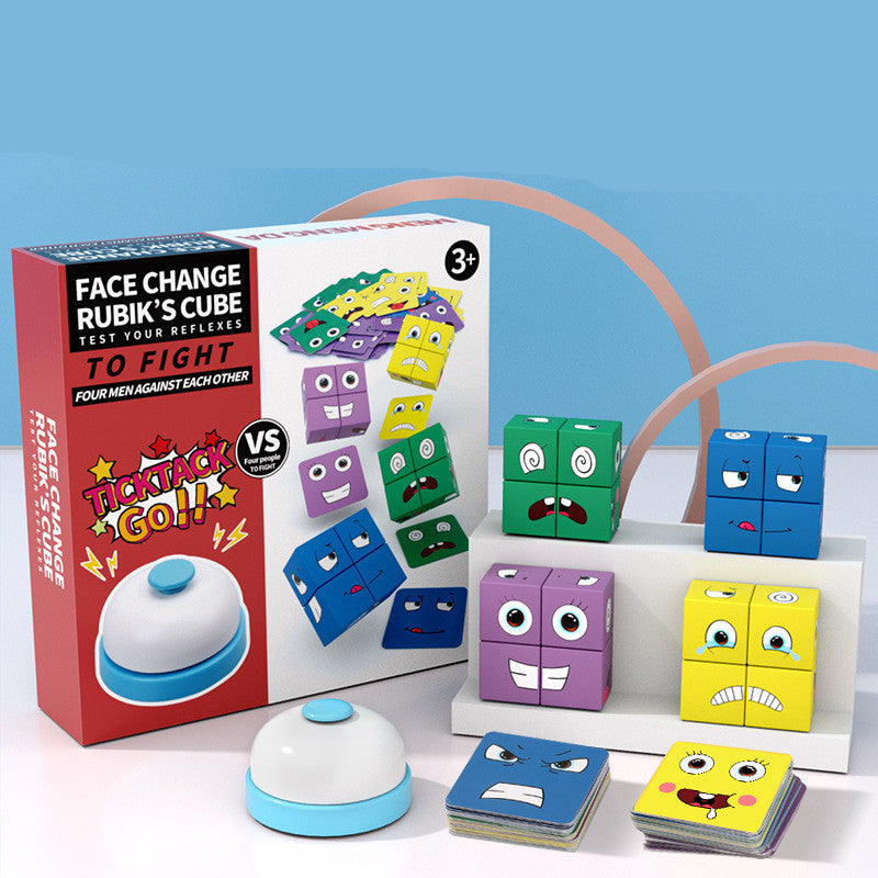Wooden Expressions Toy - Magic Cube Face Pattern Building Blocks 