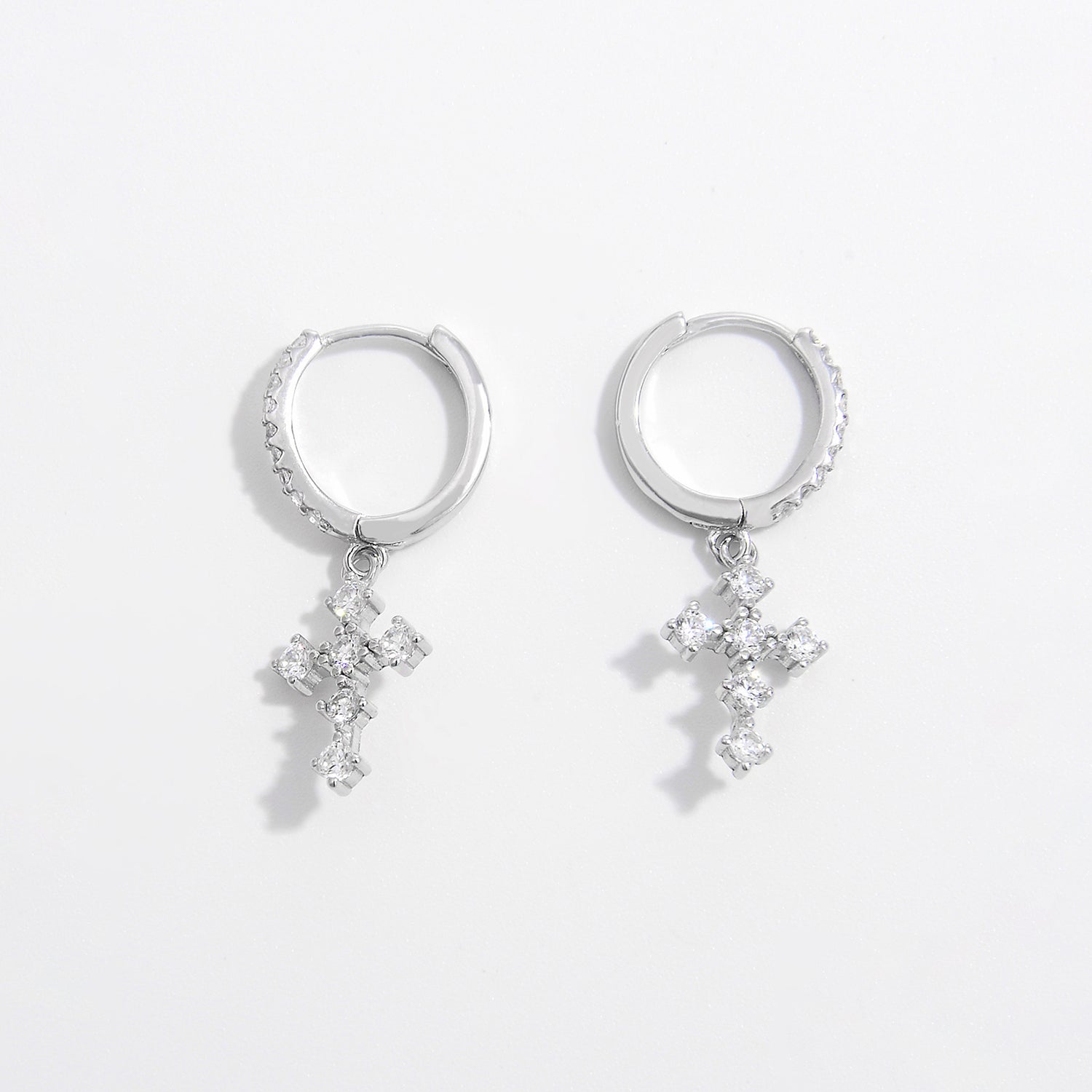 925 Sterling Silver Inlaid Zircon Cross Dangle Earrings 