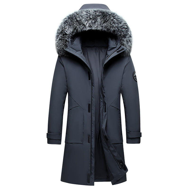 Fox Fur Collar Men's Coat Hooded Men's Clothing Mid-length Down Jacket Warm Cold-resistant Coat 