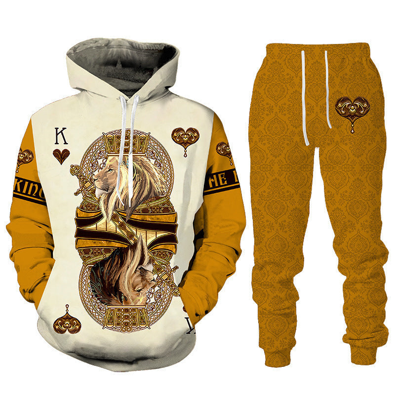 3D Lion Printing Hooded Pullover Men's Suit
