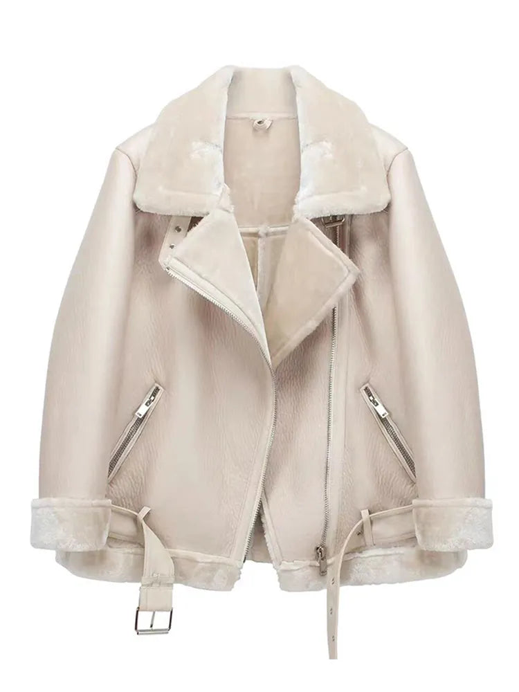 Aviator Style Faux Leather Winter Coat 