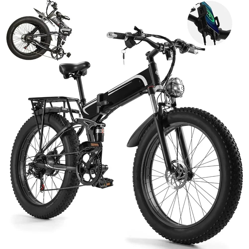Folding Electric Mountain Bike - 20AH Battery, 26x4.0 Fat Tire