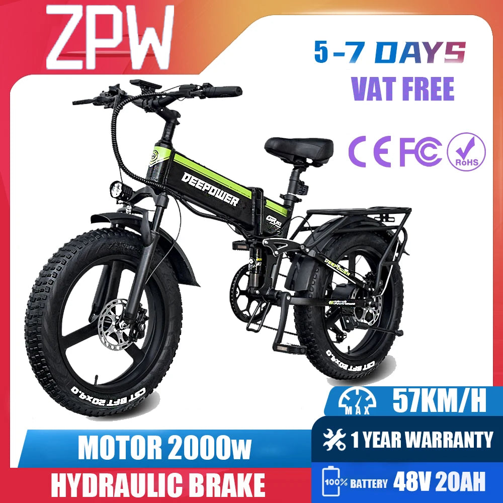 ZPW H20pro 1000W Electric Mountain Snow Bike - 48V 20AH