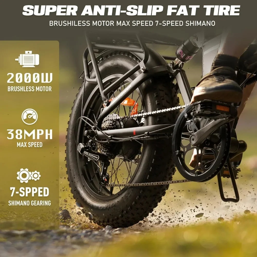 Folding Electric Mountain Bike - 20AH Battery, 26x4.0 Fat Tire
