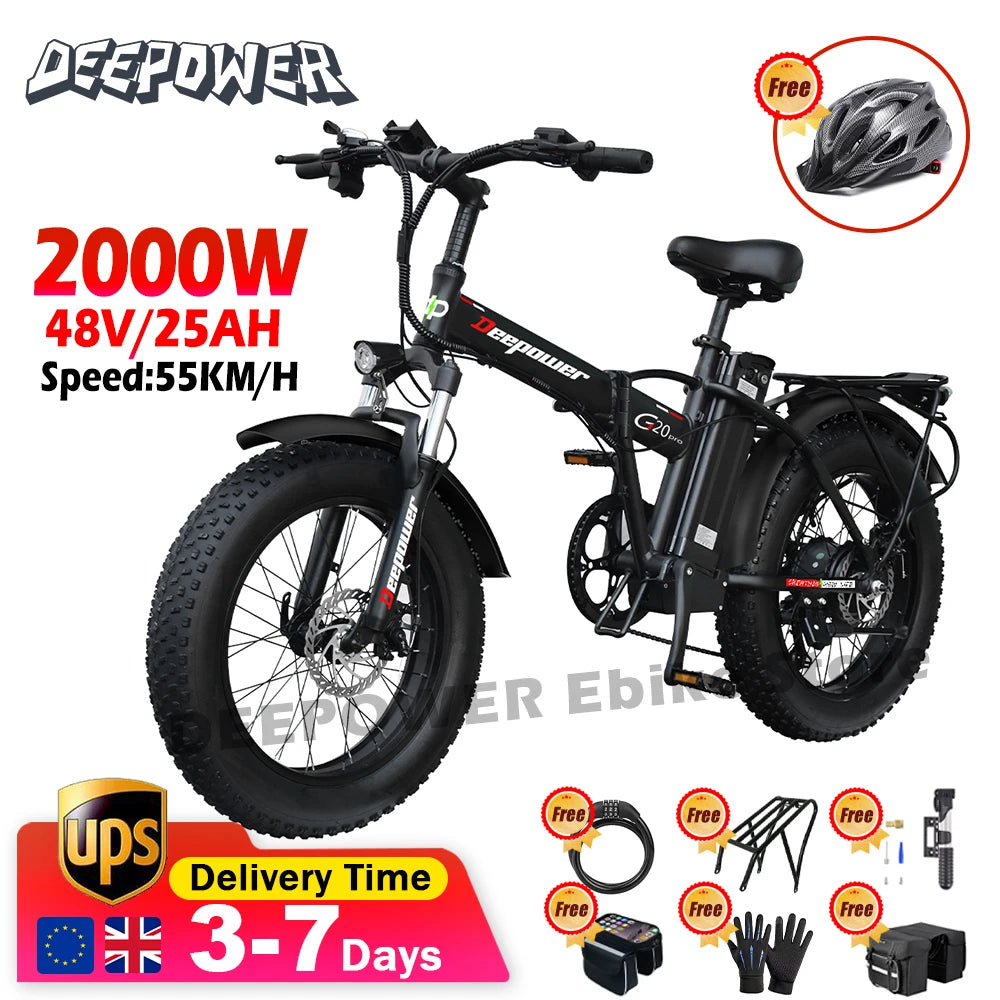 DEEPOWER G20Pro Folding Electric Bicycle - 2000W, 48V 25AH