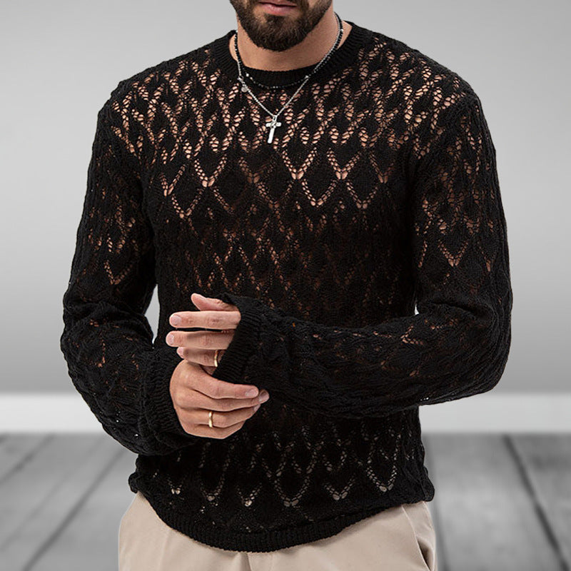 Men's casual sexy hollow knitted bottoming thin sweater 