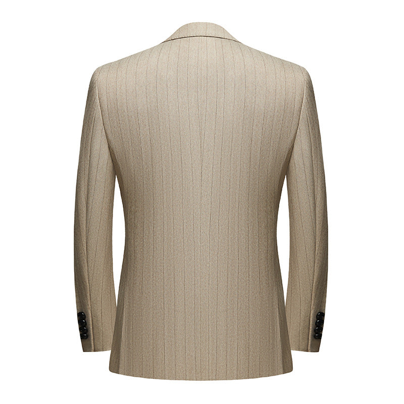 Korean Version Slim Striped Light Coffee Casual Suit Three-piece Suit 