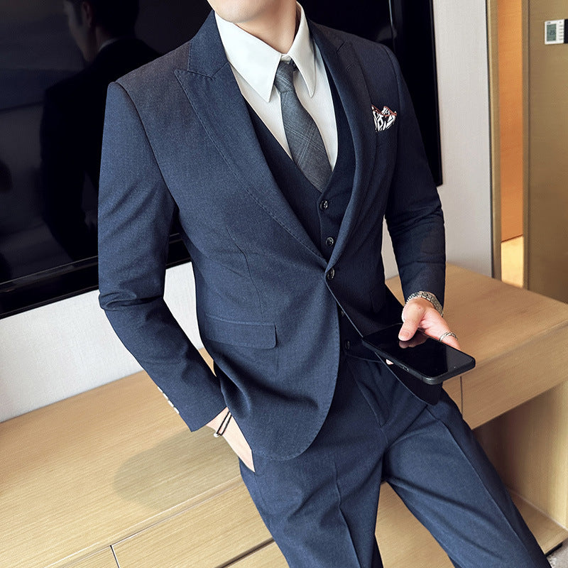 Men's Business Formal Striped Three-piece Suit 