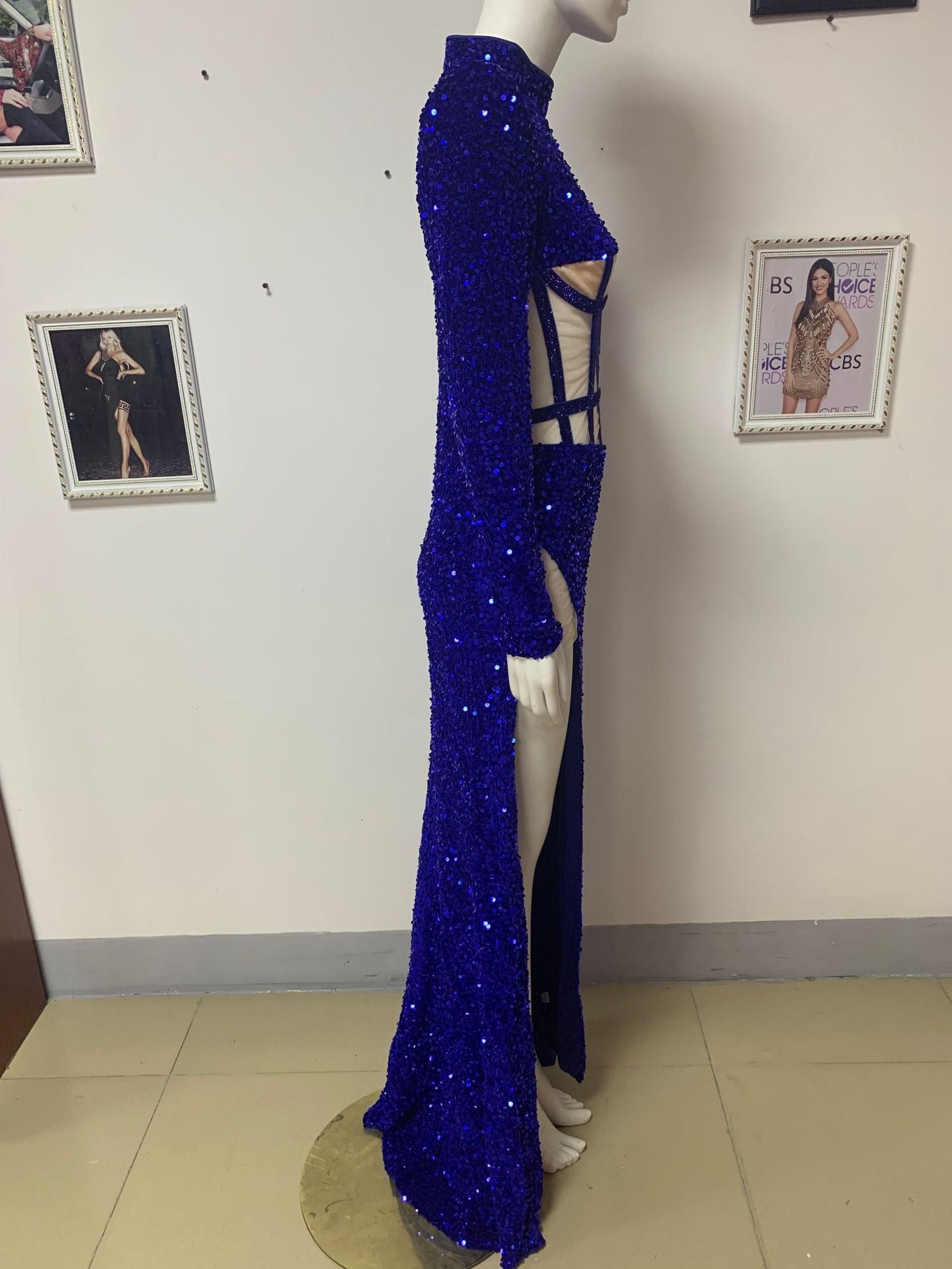 Blue Siren Ji Sequin See-through Dress With High Slit