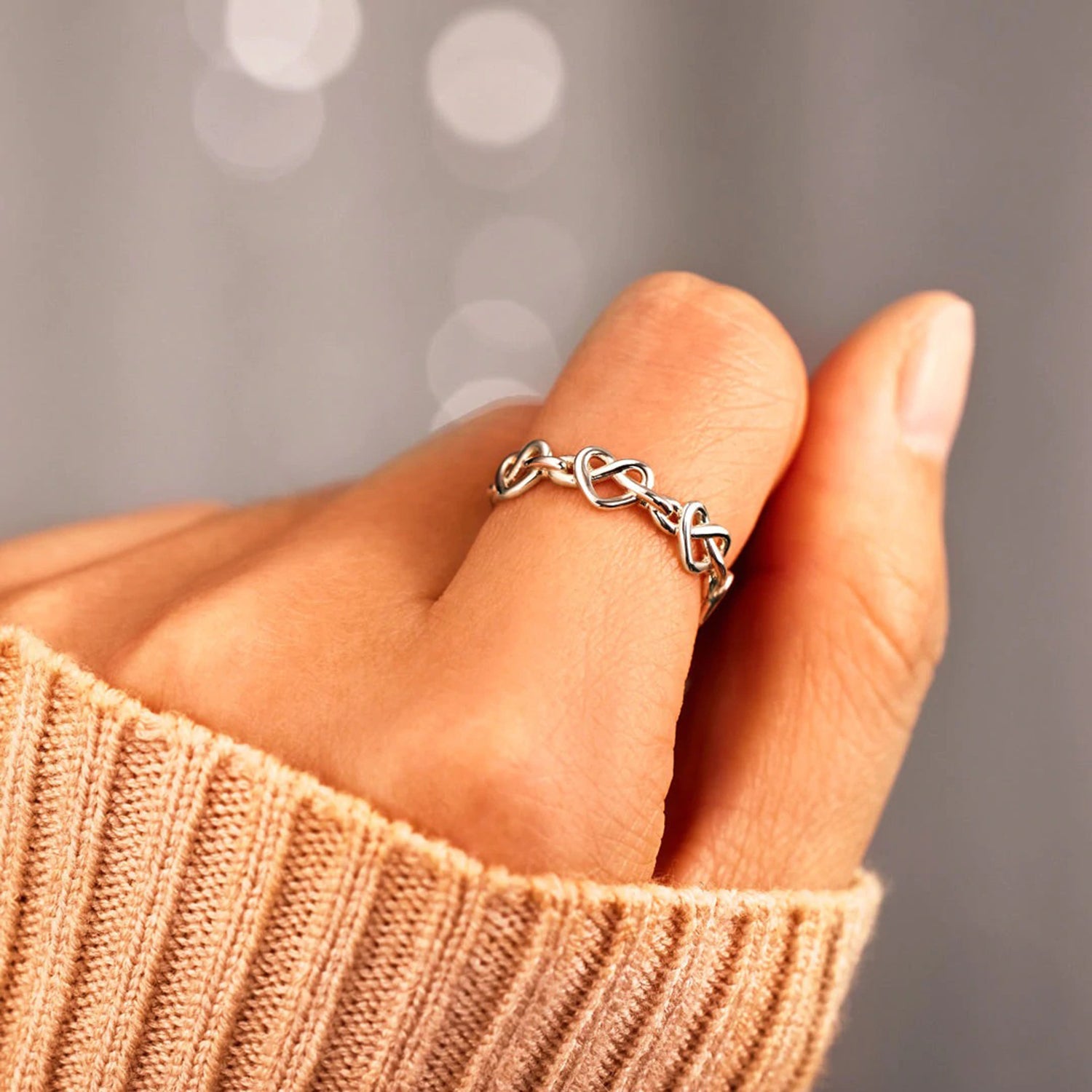 Knotted Hearts 925 Sterling Silver Open Ring 