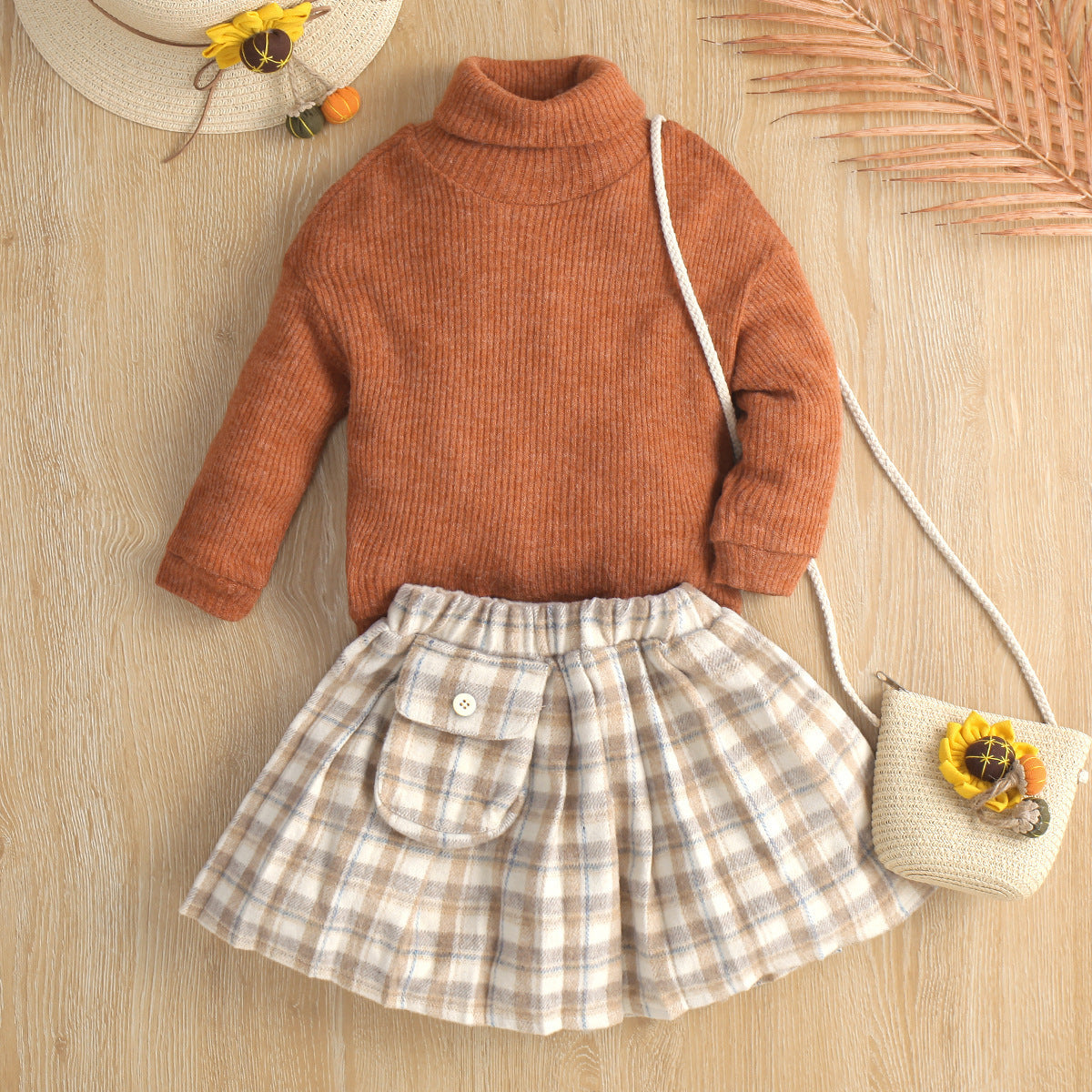 Girls' Turtleneck Long Sleeve Knitted Sweater