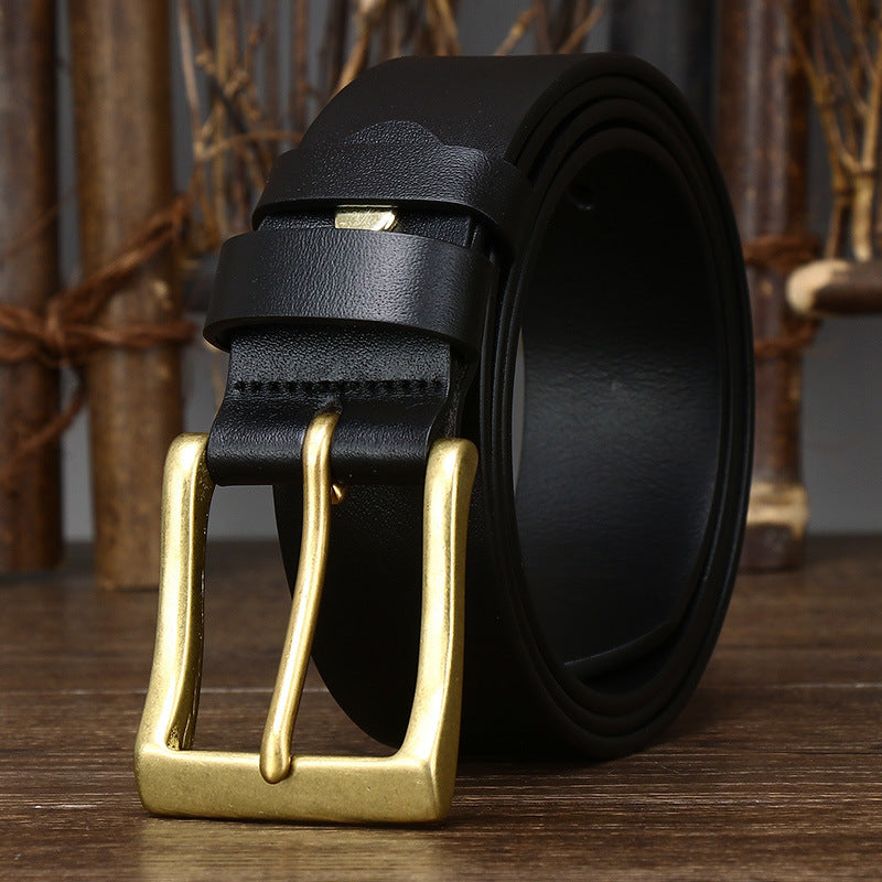 Men's Leather Pin Buckle First Layer Cowhide Simple Glossy Casual Pants Belt 
