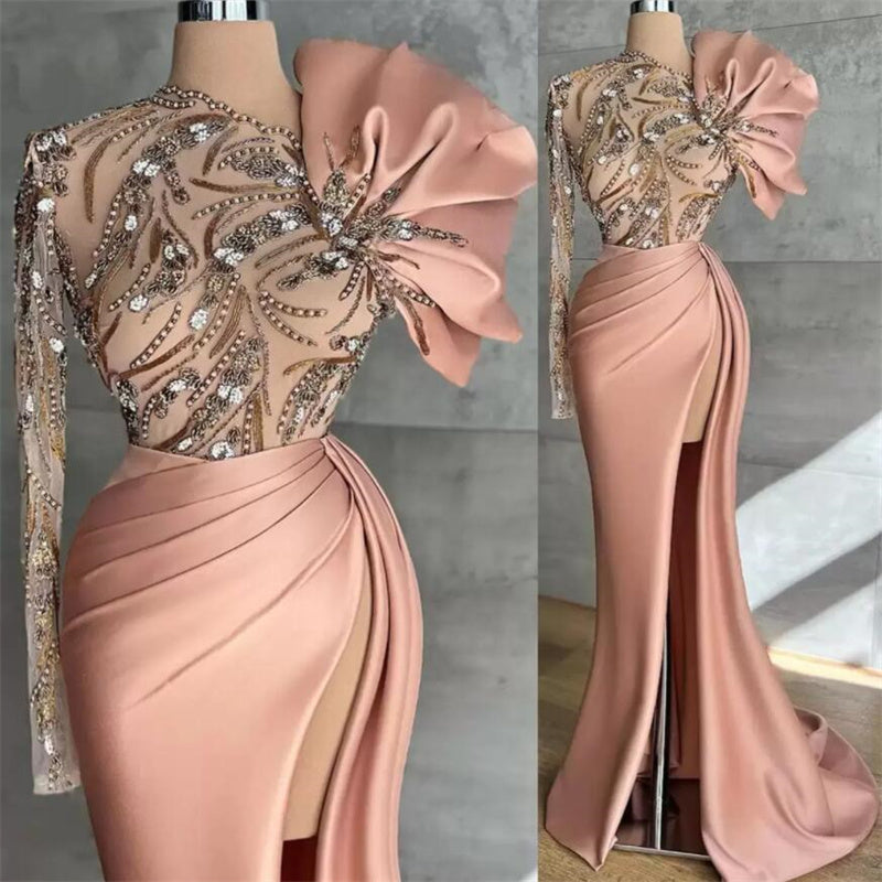 Long Sleeve Sequin High Split Dress