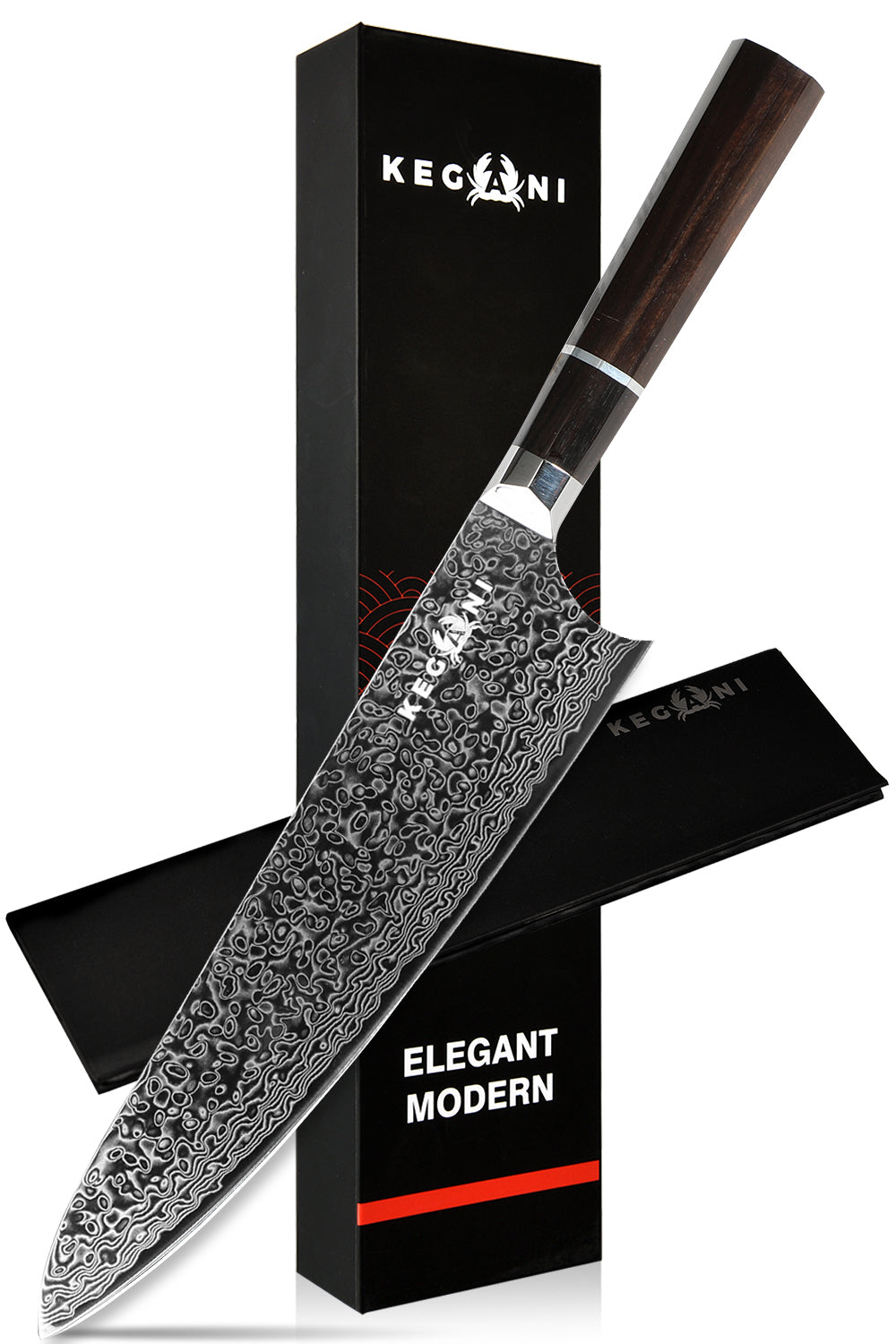 Kegani 8 Inch Japanese Kiritsuke Chef Knife, Japanese 67 Layers VG-10 Damascus Knife, Ebony FullTang Handle Natural Texture Japanese Knife Sushi Knife Gyuto Knife 