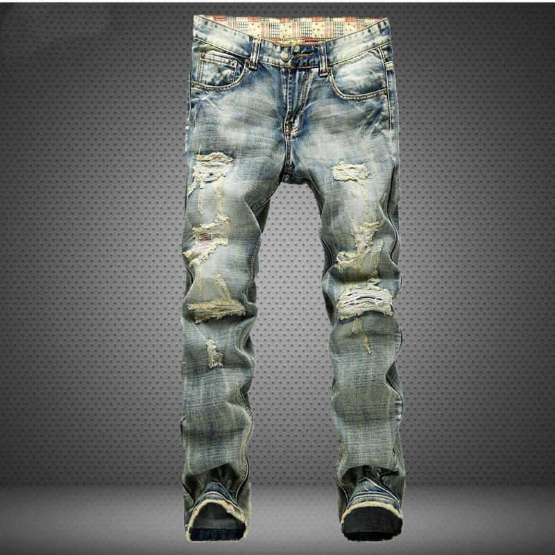 Destruction Print  Men's Pants Mid-rise Jeans