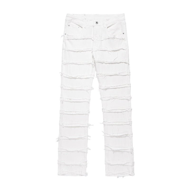 Layered Fringed Casual Fashion Denim Trousers